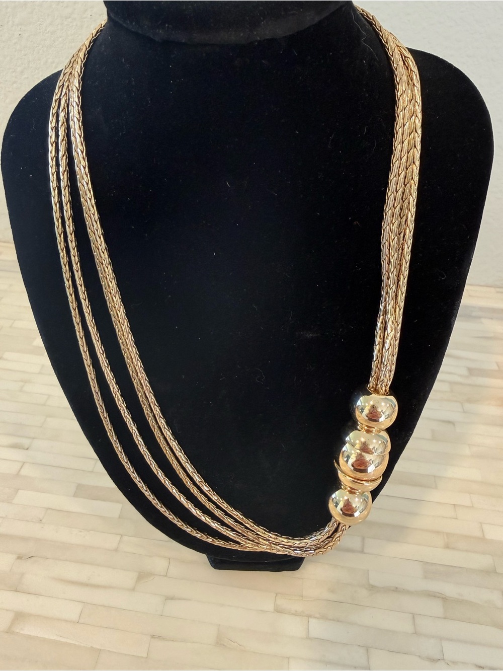 White House Black Market Gold Multi-Strand Necklace with Bead Accents